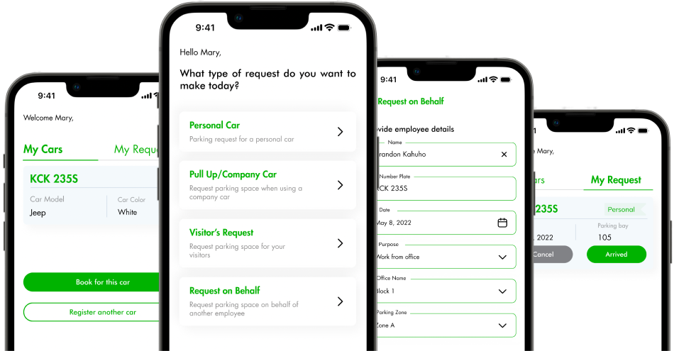 Redesigned parking and employee services screens