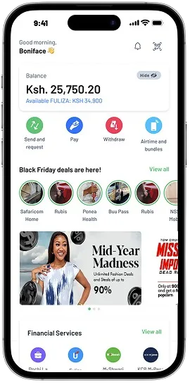High-fidelity home concept 1 with balance, quick actions, deals and financial services